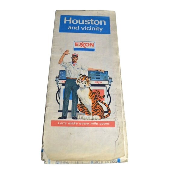 Vintage 1979 Exxon Houston Vicinity Road Map With Points Of Interest Highlighted - Picture 1 of 10